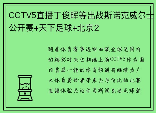 CCTV5直播丁俊晖等出战斯诺克威尔士公开赛+天下足球+北京2